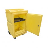 The 18 Litre Capacity Spill Response Cart is manufactured from polyethylene and can be used to store spill response equipment for responding to spills, features a height adjustable shelf, a recessed top, lockable door