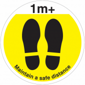 Yellow 1m+ Maintain A Safe Distance Floor Signs