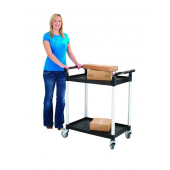 The 2 Tier Plastic Service Trolleys features a load capacity of 100kg and are made from extremely tough and hardwearing plastic making for transporting goods in busy working environments, the black plastic shelves allows for easy transportations of goods 