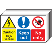Caution High Voltage & Keep Out No Entry Multi-Message Signs 6 Pack