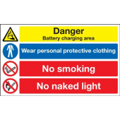 Danger Battery Charging Area Wear PPE Sign