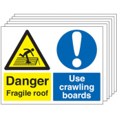 Danger Fragile Roof & Use Crawling Boards Sign 6 Pack