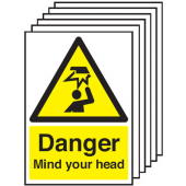 Danger Mind Your Head Hazard Sign 6 Pack