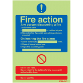 Fire Action Highly Photo-luminescent Notice Signs are emergency evacuation action signs which glow very brightly in the dark to ensure people can clearly understand specific actions in the event of a fire even if the lighting fails