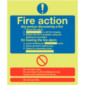 Fire Action Highly Photoluminescent Notice Sign