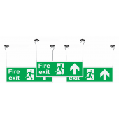 Fire Exit Running Man Right And Arrow Up Hanging Signs 3 Pack