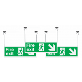 Fire Exit Arrow Diagonal Down Right Hanging Signs 3 Pack