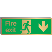 Fire Exit With Running Man And Arrow Down Brass Signs