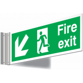 Fire Exit Man Left Arrow Diagonal Down Corridor Sign
