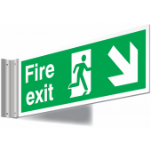 Fire Exit Man Right Arrow Diagonal Down Corridor Sign