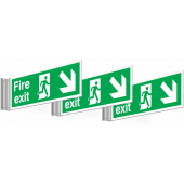 Fire Exit Diagonal Arrow Down Right Corridor Signs 3 Pack