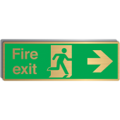 Fire Exit With Arrow Right In Brass Material Signs