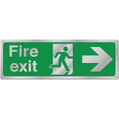 Fire Exit Arrow Right Satin Aluminium Signs