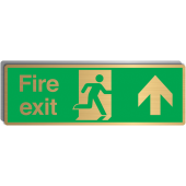 Fire Exit With Arrow Up Brass Material Signs