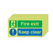 Fire Exit Keep Clear 6 Pack Nite-Glo Signs