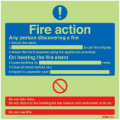 Highly Photo-luminescent Fire Action Notice Sign is a multi-message, step by step fire action sign which uses pictograms and text which glows very brightly in the dark to ensure the occupants can clearly see the actions they need to take upon hearing the 