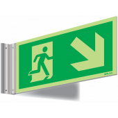 Photoluminescent Running Man & Diagonal Arrow Right Down Corridor Sign
