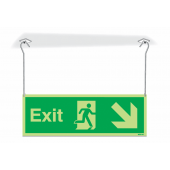 Photoluminescent Exit Running Man Diagonal Arrow Right Hanging Signs