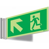 Photoluminescent Running Man And Arrow Diagonal Up Left Corridor Sign