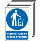 Place Rubbish In Bins Provided 6 Pack Sign