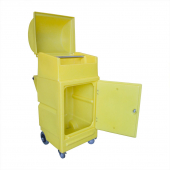 The Small Maintenance Spill Response Cart is manufactured from polyethylene and can be used to store spill response equipment for responding to spills, features a removable shelf with an 8 litre sump, lockable door and an absorbent roll holder