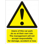 Users Of This Car Park Do So At Their Own Risk Sign