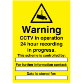 Warning CCTV In Operation 24 Hour Recording Write On Signs