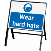 Wear Hard Hats Mandatory Stanchion Information Signs