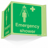 Photoluminescent Emergency Shower Projecting 3D Sign