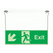 Xtra-Glow Exit Arrow Down Left Hanging Sign