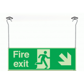 Xtra-Glow Fire Exit Arrow Down Right Hanging Sign