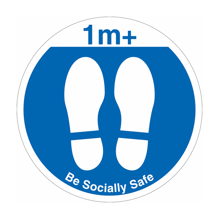 Blue 1m+ Be Socially Safe Indoor Social Distance Floor Signs