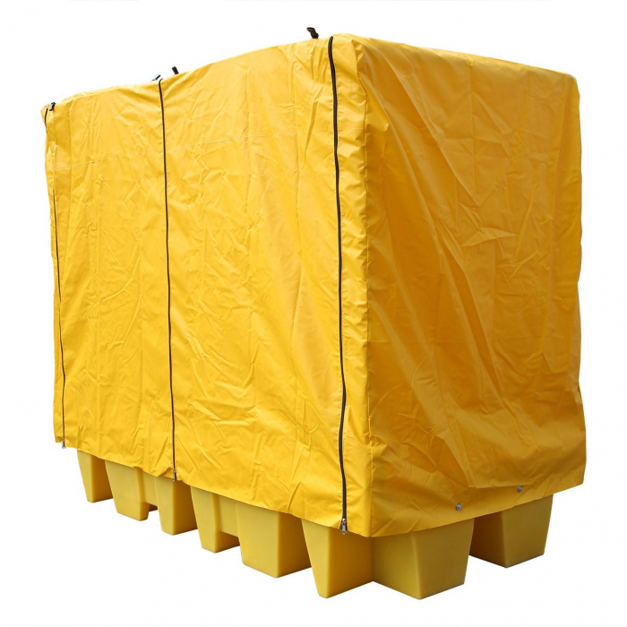 2 IBC Containers Soft Cover Spill Storage Pallet features a heavy duty frame and cover to protect the contents inside and comes complete with frame, Cover Spill Storage Pallet covers can be rolled up and held in place with ties