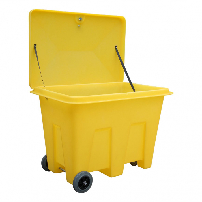 The 350 Litre Mobile General Purpose Storage Container is manufactured from polyethylene and can be used to store spill response equipment and de-icing salt and the 350 Litre Mobile General Purpose Storage Container is rotationally moulded