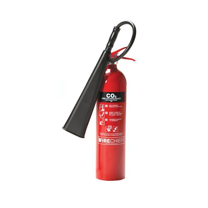 5kg Co2 Fire Extinguishers, Use on fires caused by electrical equipment, petrol, diesel, paints and other flammable liquids, Supplied fully charged and with brackets for easy mounting, Application Class B fires Electrical areas, offices