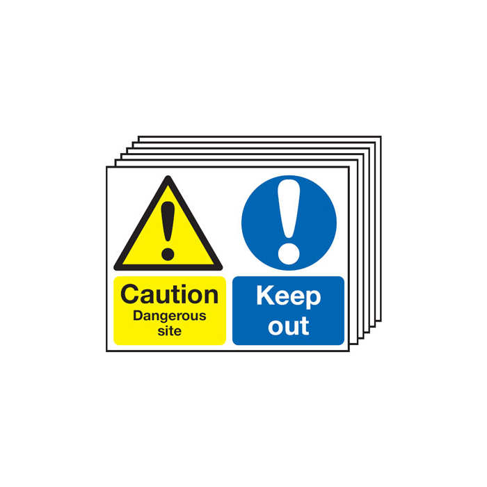 Caution Dangerous Site & Keep Out Multi-Message Sign 6 Pack