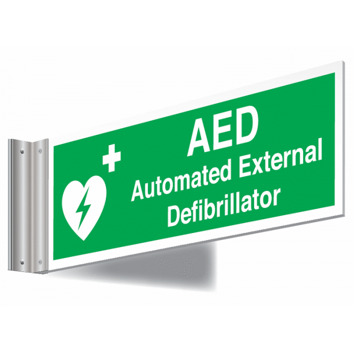 AED Automated External Defibrillator Double Sided Corridor Sign