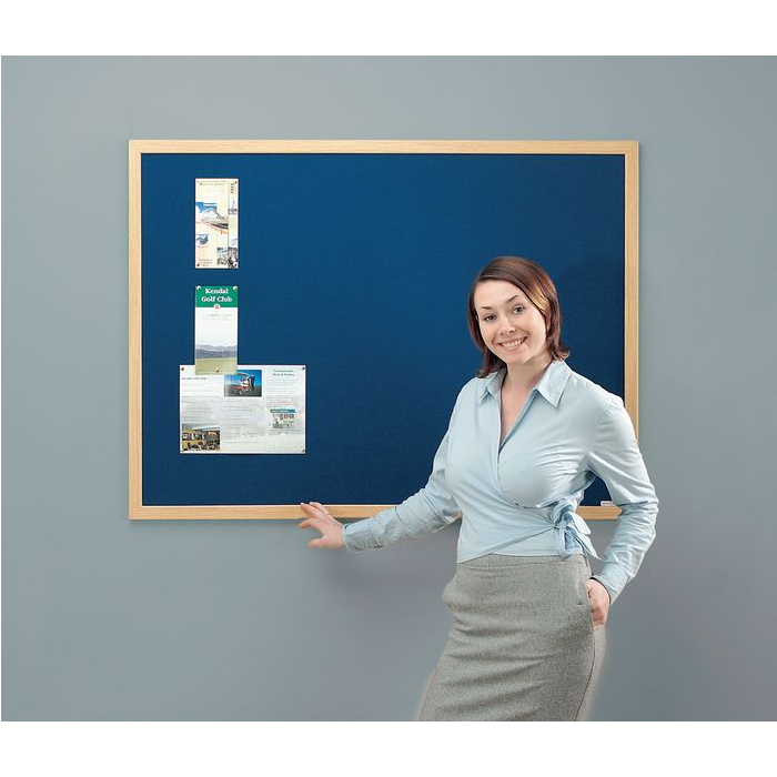 Aluminium And Light Oak Framed Eco Notice Boards With Light Oak Frame And Dark Blue Fabric