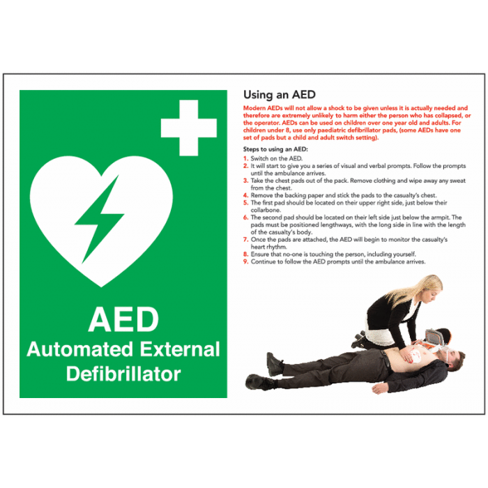 Automated External Defibrillator AED Guidance Safety Sign