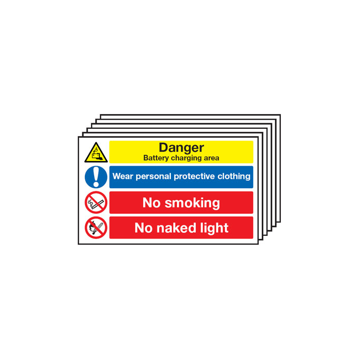 Battery Charging Area Wear PPE Multi-Message Sign 6 Pack