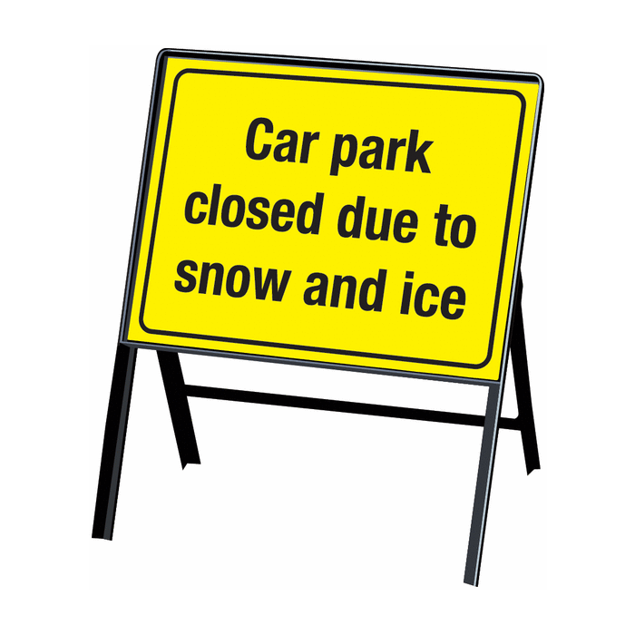 Car Park Closed Due To Snow And Ice Stanchion Sign