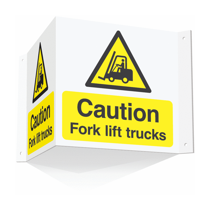 Caution Fork Lift Trucks Projecting 3D Sign