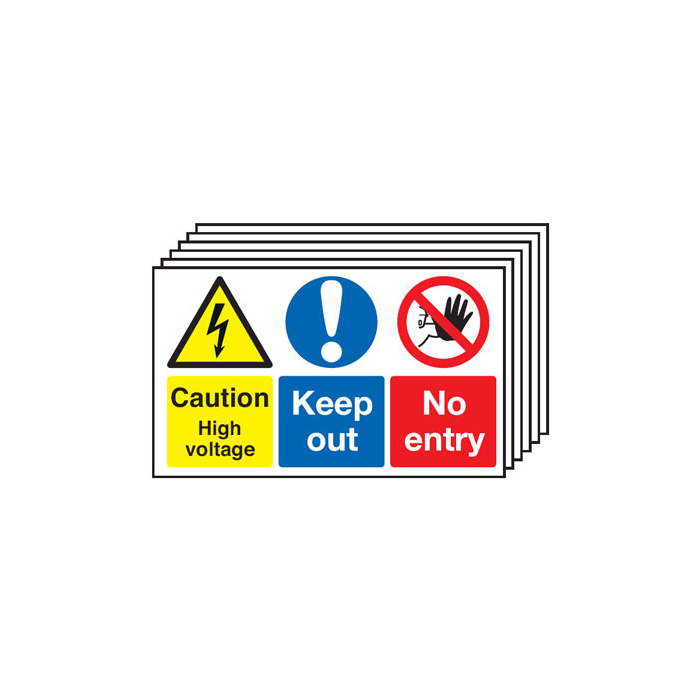 Caution High Voltage & Keep Out No Entry Multi-Message Signs 6 Pack