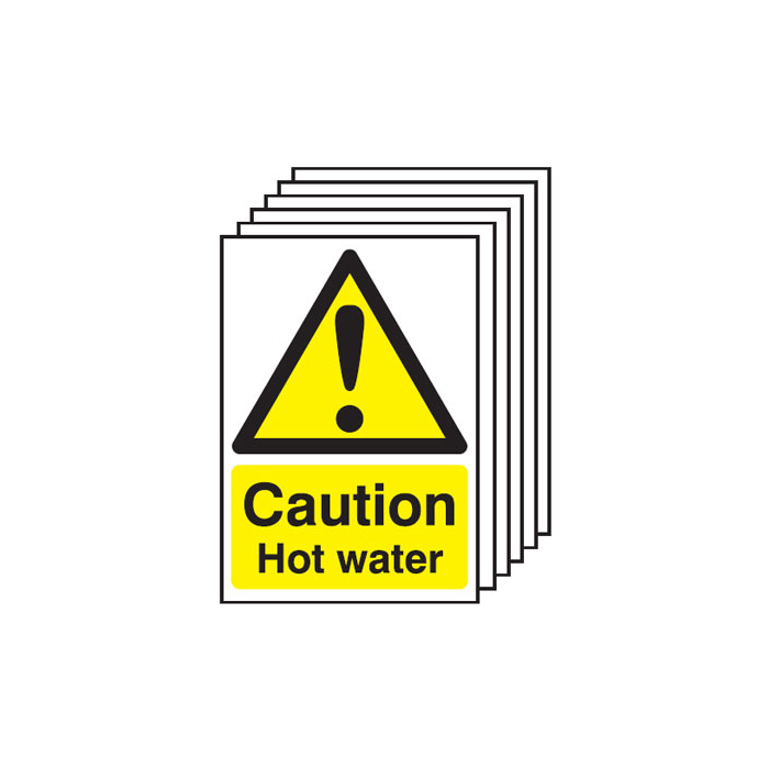 Caution Hot Water Pack Of 6 Signs
