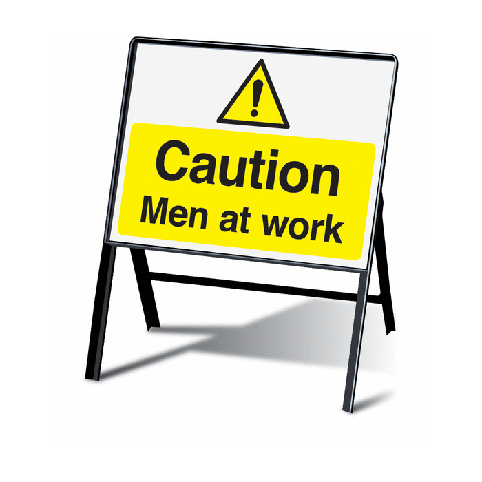 Caution Men At Work Stanchion Sign