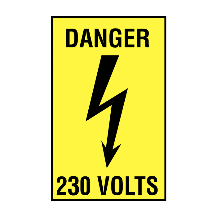 Danger 230 Volts Self-Adhesive Safety Labels 5-Pack