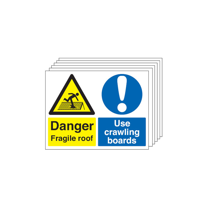 Danger Fragile Roof & Use Crawling Boards Sign 6 Pack