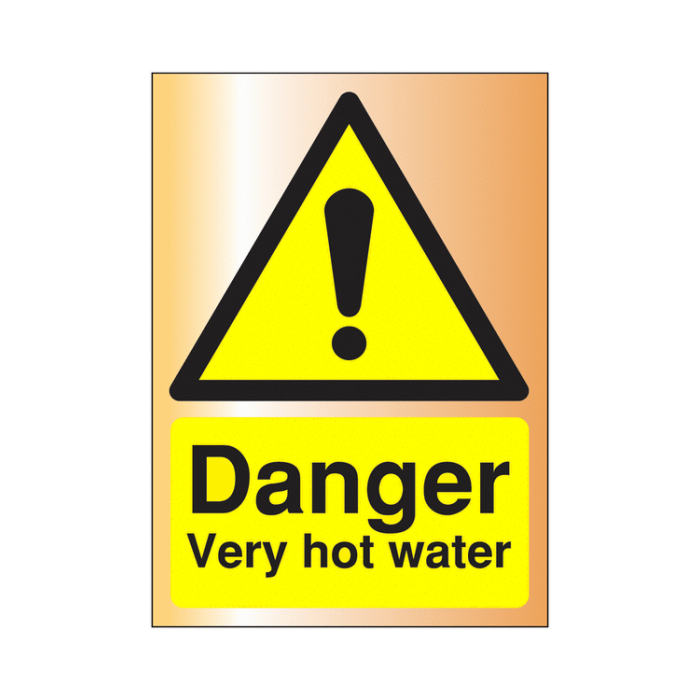 Danger Very Hot Water Gold Effect Signs
