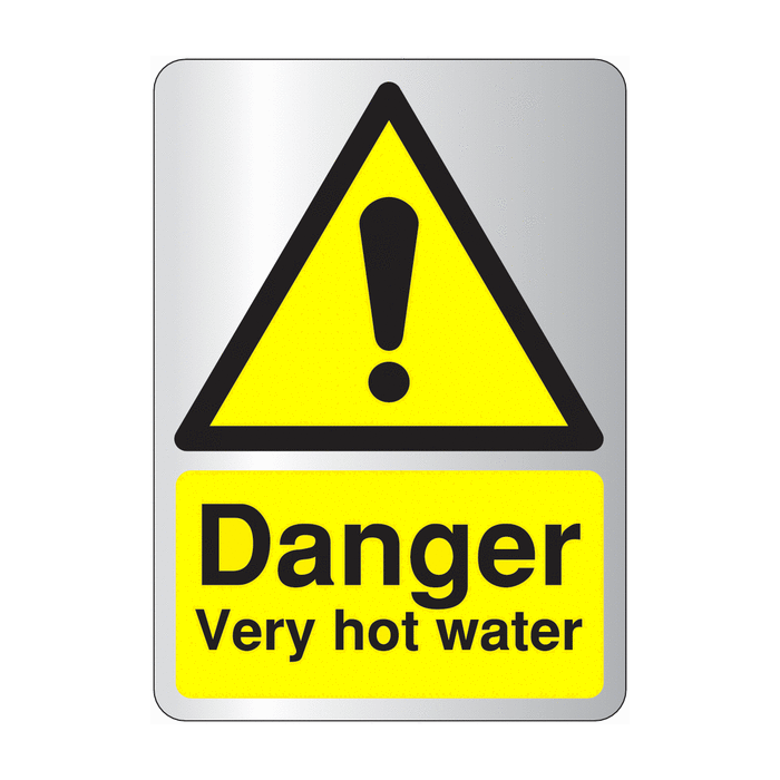 Danger Very Hot Water Silver Effect Hazard Signs