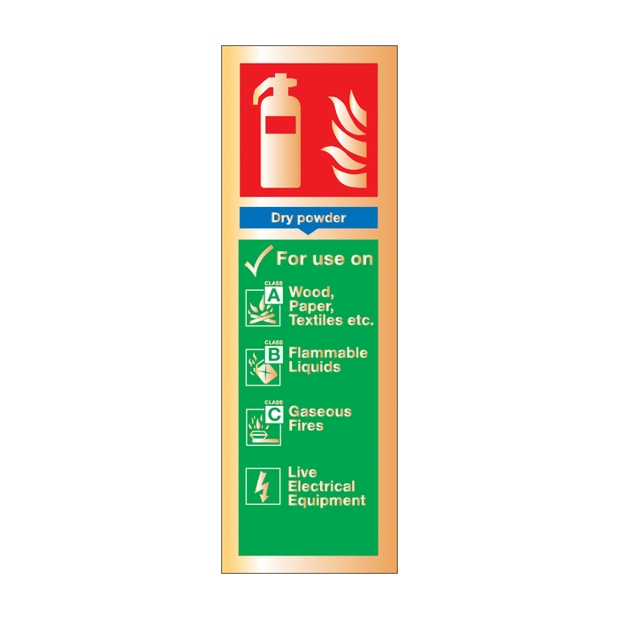 Dry Powder Extinguisher Gold Effect Sign